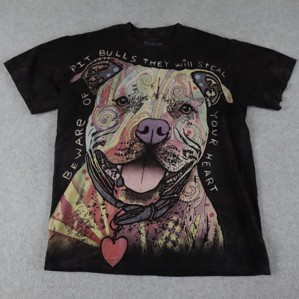 The Mountain T-Shirt Mens Small Beware of Pit Bulls Dog Tee Black Short Sleeve